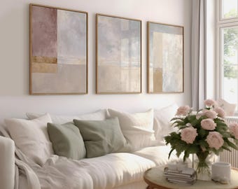 Set of 3 Nature art for Dining Room or Office Wall, Modern Beach Wall Art, Boho Framed Canvas Art, 3 Piece Nature Wall Art for Room and Hall