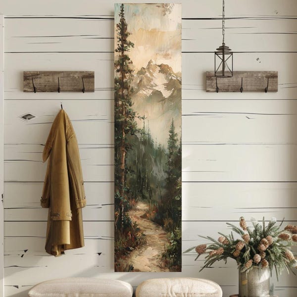 Long Narrow Wall Art, Tall and Thin Canvas wall art, Vintage wall art, Nature Wall Art,  Vertical Wall Art, Mountain wall art