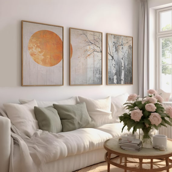 3 Piece Japandi Artpiece, Triptych Wall Art, Japandi Nature Art