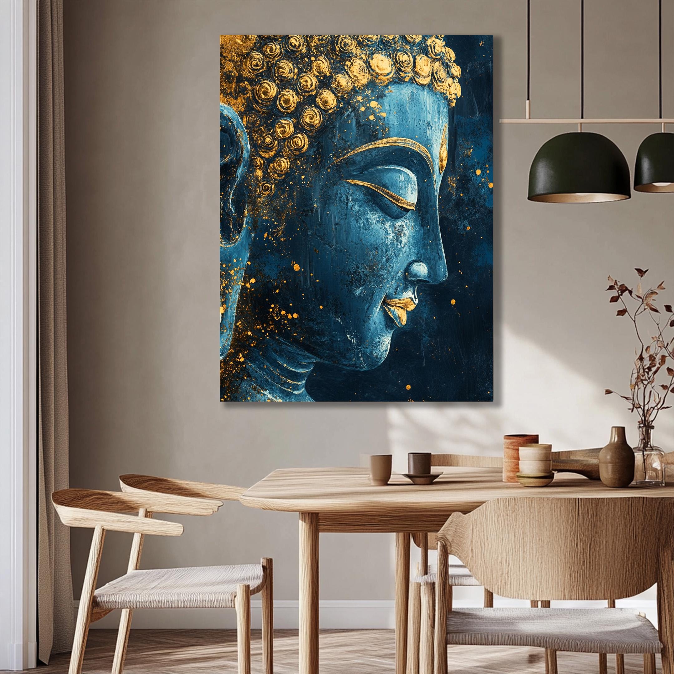 Buddha Canvas Art, Abstract Buddha Wall Art, Buddhist Decor for Living Room or Office, Spiritual Gold Buddha Painting, Large Zen Artpiece