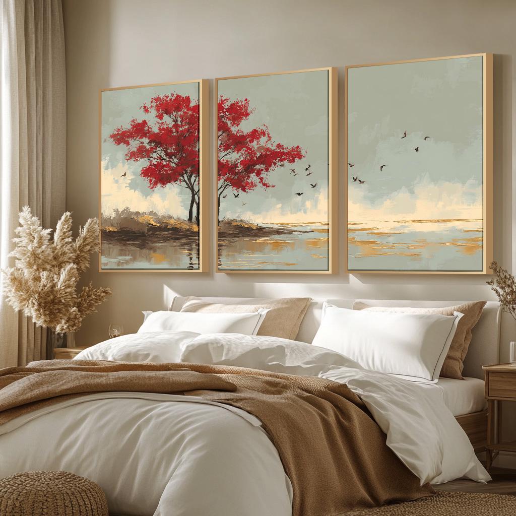 3 Piece Forest Nature Artpiece, Abstract Floral Triptych Art