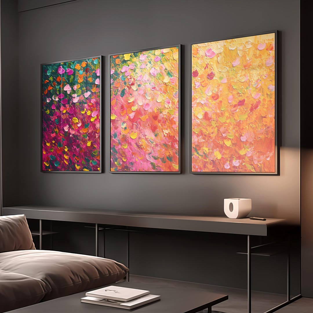 3 Piece Floral Abstract Artpiece, Abstract Triptych Art, Modern Set of ...