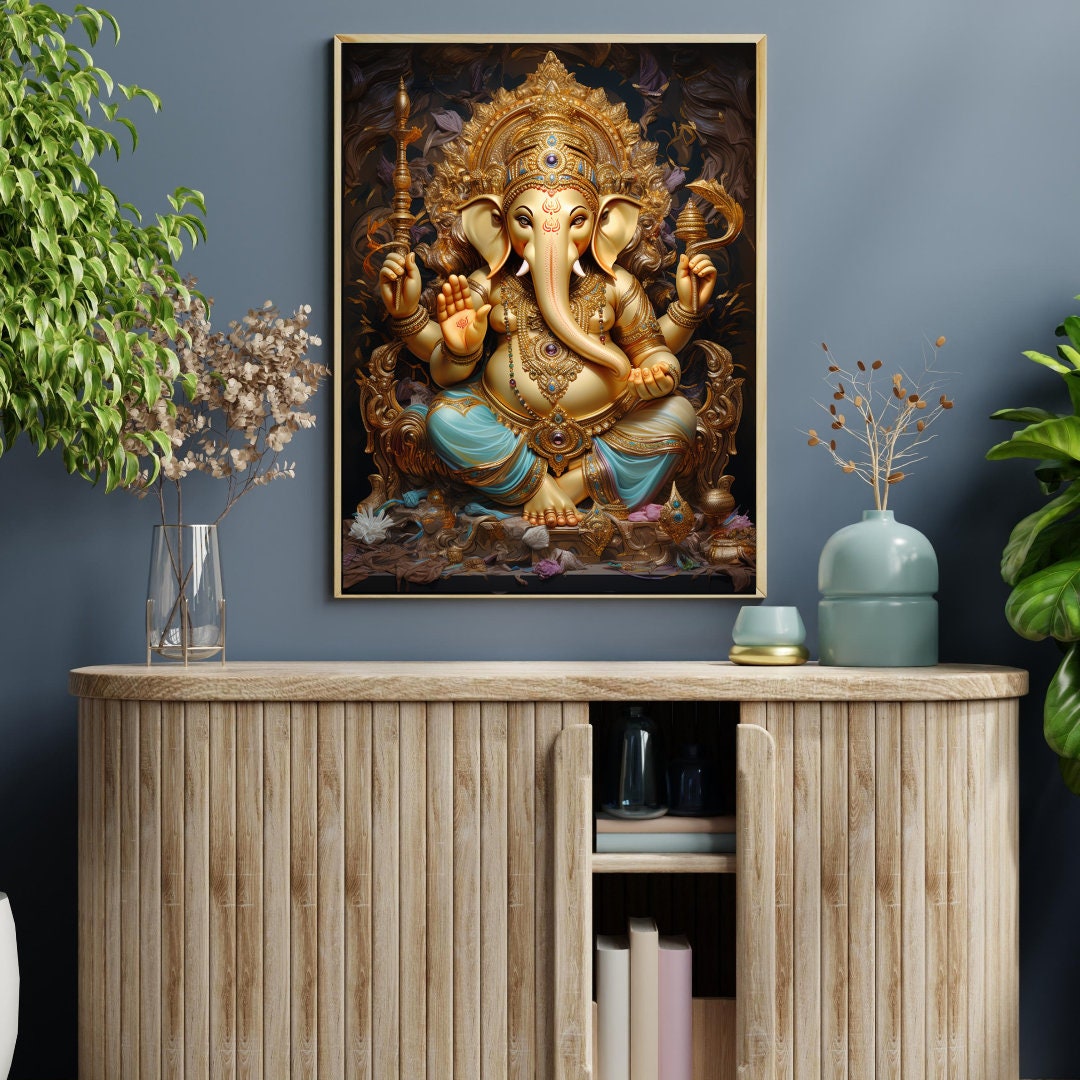Lord Ganesha Wall Art , Hindu God Lord Ganesha Canvas Art, Ganesha