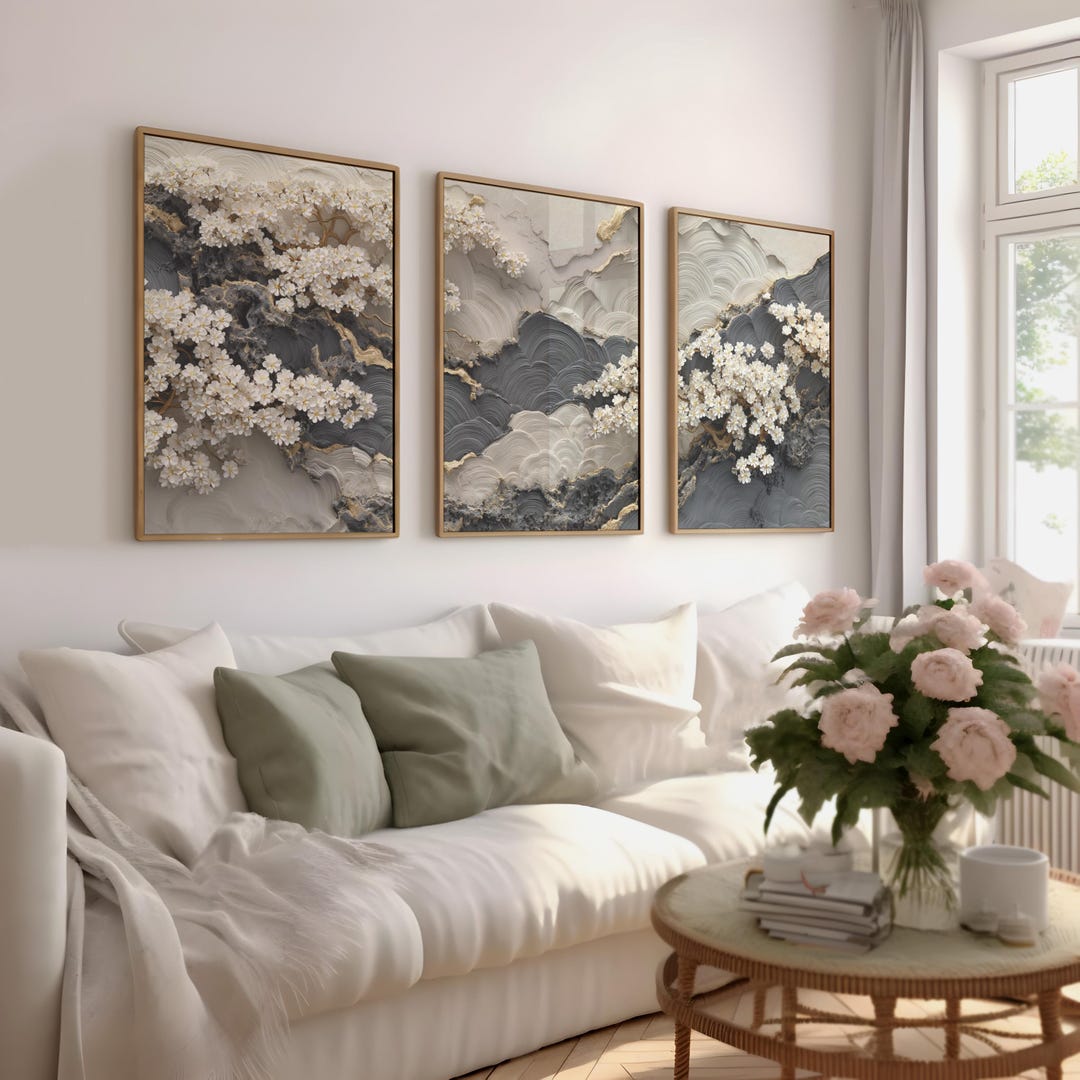 3 Piece Floral Abstract Artpiece, Abstract Triptych Art, Modern Set of ...