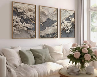 3 Piece Floral Abstract Artpiece, Abstract Triptych Art, Modern Set of 3 Art Piece for Living Room, 3 panel wall art for Hall or Office
