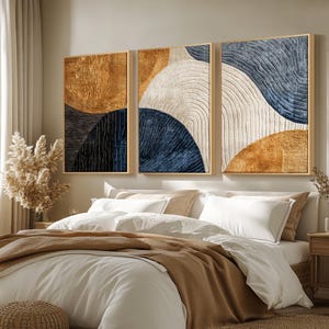 Japandi Triptych Art Set, Large 3 Piece Abstract Wall Decor, Modern Artpiece,  Framed Canvas Art, Abstract Canvas Art for Office and Hal