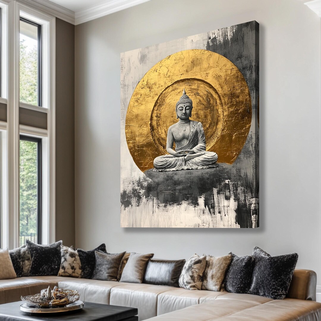 Buddha Wall Decor – Canvas Minimalist Buddha Print – Gold Large Buddha ...