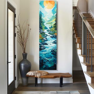 Long Narrow Wall Art, Tall and Thin Canvas wall art, River wall art, Tree wall art, Vertical Wall Art, Nature Art