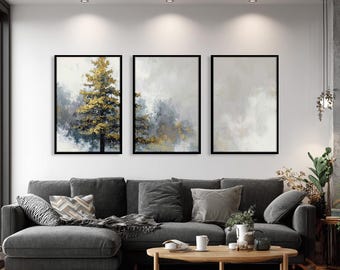 Set of 3 Nature art for Dining Room or Office Wall, Modern Beach Wall Art, Boho Framed Canvas Art, 3 Piece Nature Wall Art for Room and Hall