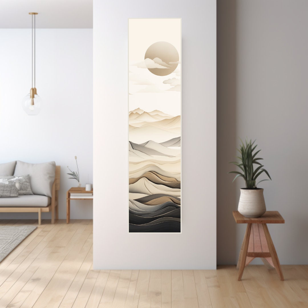 Narrow Wall Art, Tall and Thin Canvas Wall Art, Japandi Wall Art