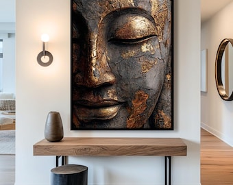 Vintage Buddha Wall Decor, Framed Zen Art, Retro Buddhist Canvas Painting