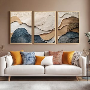 3 Piece Japandi Abstract Artpiece, Abstract Triptych Wall Art, Framed Scandinavian Canvas Art, Japan Set of 3 Art Piece for Living Room,