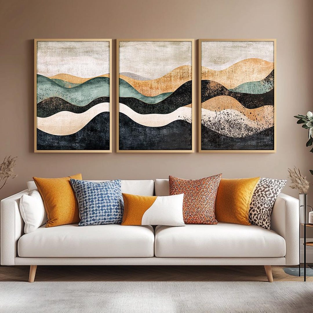 Japandi Triptych Art Set, Large 3 Piece Abstract Wall Decor