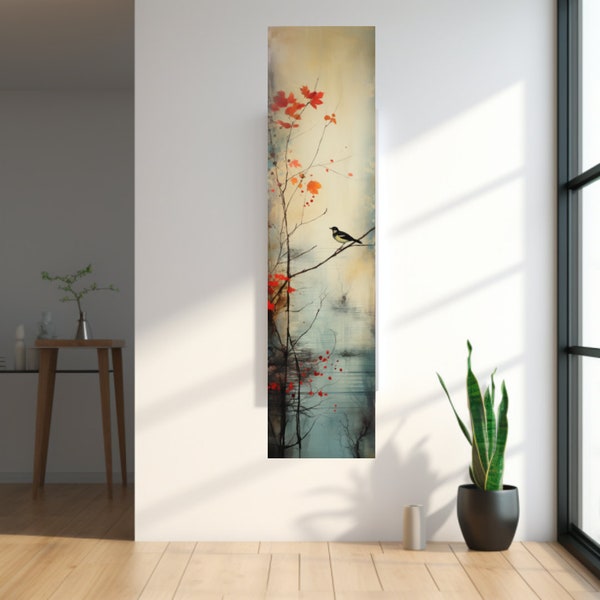 Long Narrow Wall Art, Tall and Thin Canvas wall art, Modern wall art, Nature Wall Art,  Vertical Wall Art, Lotus Wall Art