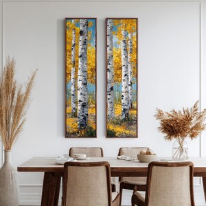 Long Narrow Wall Art Set of 2, Tall Thin Wall Art, Vertical Art Set, Narrow Canvas Art, Slim Vertical Painting for Narrow Wall