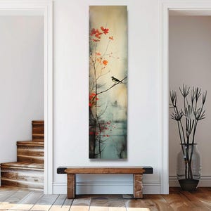 Long Narrow Wall Art, Tall and Thin Canvas wall art, Modern wall art, Nature Wall Art,  Vertical Wall Art, Lotus Wall Art