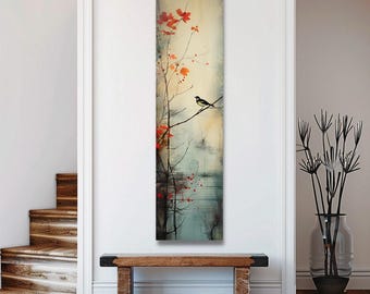 Long Narrow Wall Art, Tall and Thin Canvas wall art, Modern wall art, Nature Wall Art,  Vertical Wall Art, Lotus Wall Art