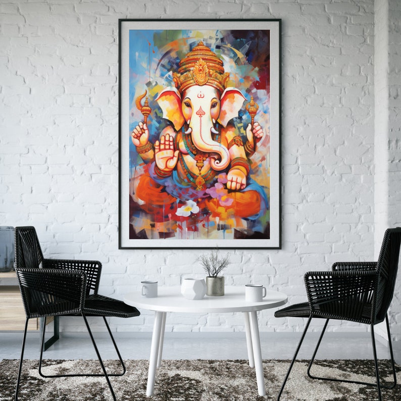 La peinture murale de Lord Ganesh avec Ashtalakshmi sur toile Photo