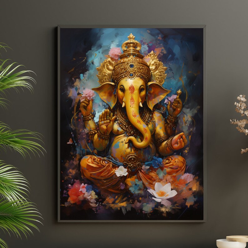 Lord Ganesha Wall Art , Hindu God Lord Ganesha Canvas Art, Ganesha