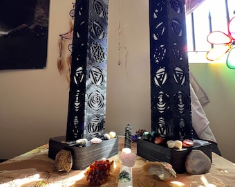 Hand made 7 chakra wireless LED wooden tower.