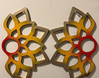 12in by 7.5in Laser wood cut flower pattern practice flow fans. Original design.