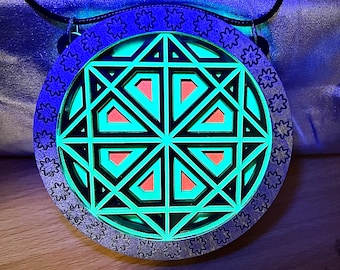 5 Layered Geometric Neon Medallion With Acrylic Casing.