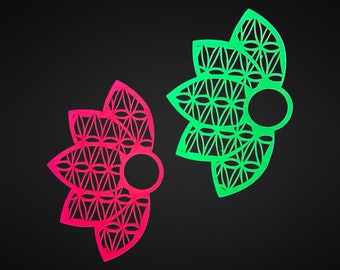 Laser Wood Cut Flower of Life Practice Fans, UV Reactive