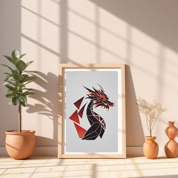 Dragon Artwork Poster, Geometric Dragon Wall Art, Digital Product Wall Art - Asian Design, Wall Decor, Dragon Mtyhologry Digital Prints,