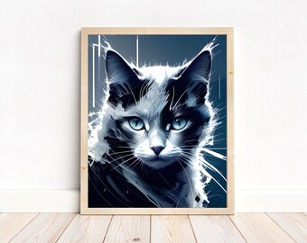Black And Silver Cat Wall Art, Silver Glowcat Digital Art - Abstract Cat Beauty Art, Etheral Pet Digital Decor, Digital Product Wall Decor