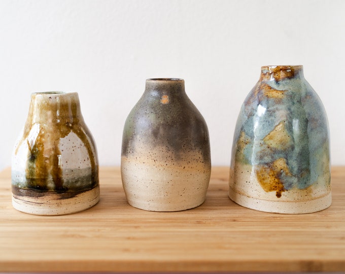 Handcrafted Stoneware Ceramic Vase | Unique bottle vases | 10-Inch Tall Floral Centerpiece | Rustic Elegance | Wheel-Thrown Ceramics