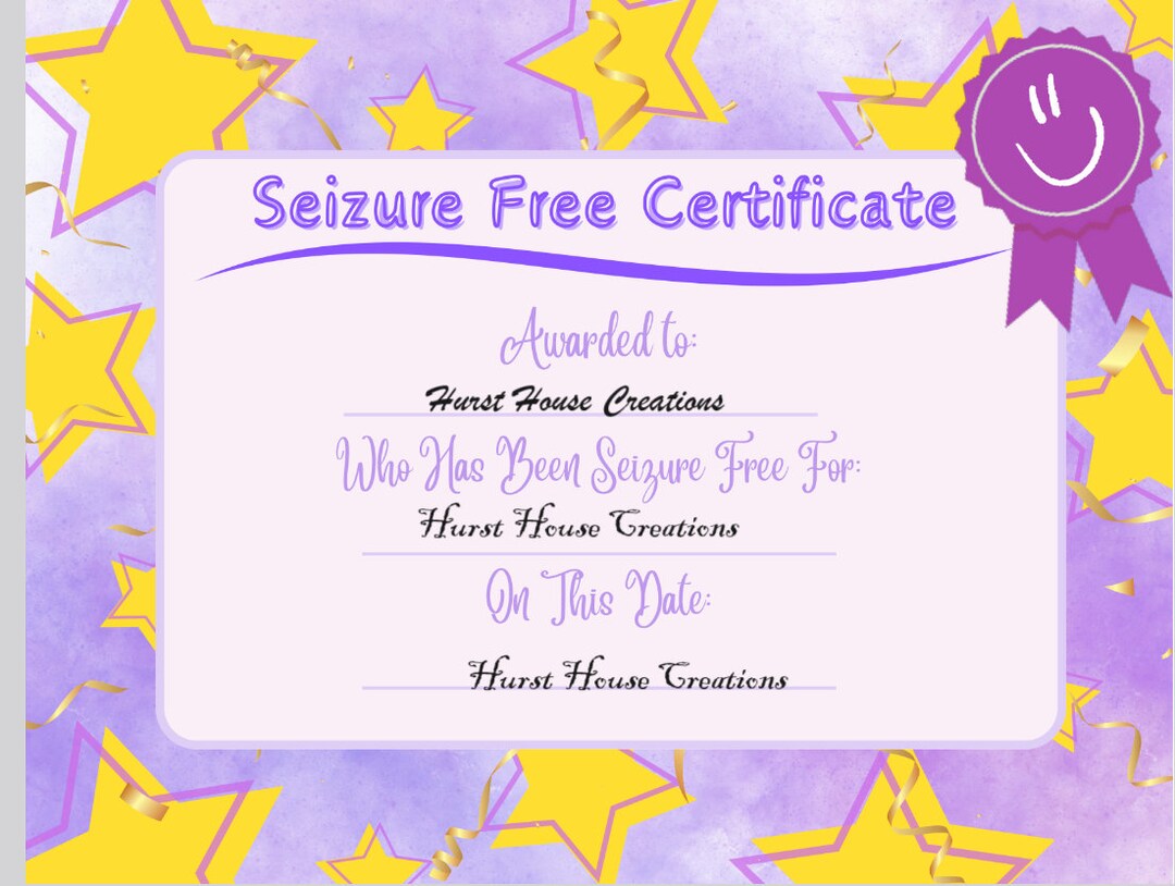 Seizure Free Certificate Printable Etsy