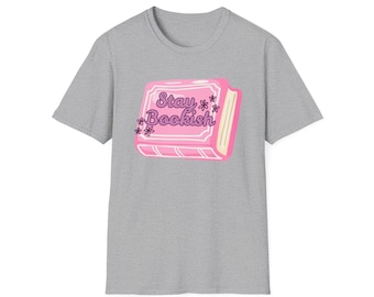 Stay Bookish Book Graphic T-Shirt | Pink Retro Book Illustration