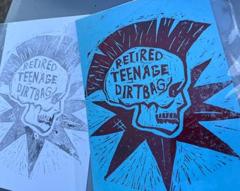 Retired teenage dirtbag block print