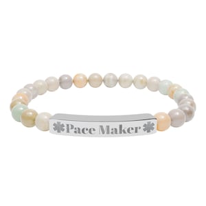 PaceMaker medical alert - natural stone stretch bar bracelet | engraved bead bracelet