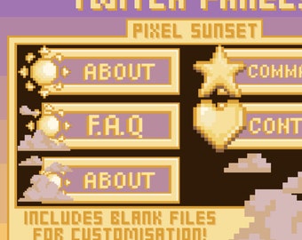 Pixel Sunset Panels for Twitch | Sun/Clouds x3, Star, Heart