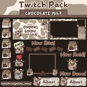 Chocolate Milk/Cow Twitch PACKAGE | Animated Overlay | Emotes | Sub/Bit Badges | Panels