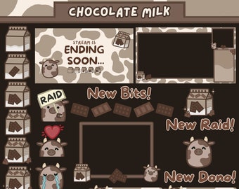 Chocolate Milk/Cow Twitch PACKAGE | Animated Overlay | Emotes | Sub/Bit Badges | Panels
