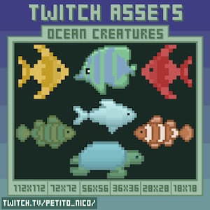 Ocean Creatures Stream Assets | Emotes | Sub/Bit Badges | Youtube/Twitch | Pixel