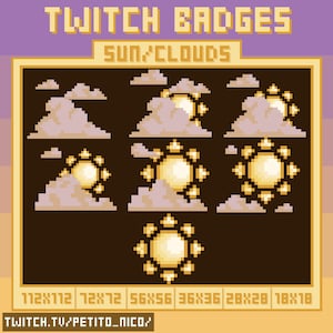 Sun/Clouds Badges for Twitch | Sub/Bit Badges | Pixel