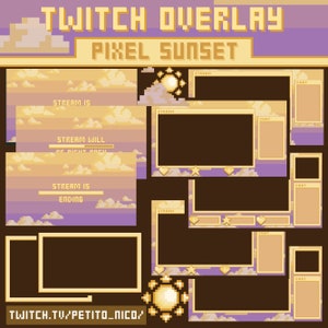 Pixel Sunset ストリームオーバーレイ | アニメーション | カスタマイズ可能 | Youtube/Twitch