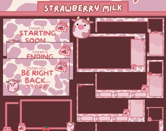 Strawberry Milk/Cow Stream Overlay | Animated  | Twitch/Youtube