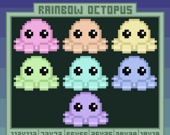 Rainbow Octopus Stream Assets | Emotes | Sub/Bit Badges | Youtube/Twitch | Pixel