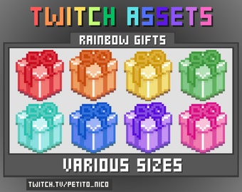 Rainbow Gift Stream Assets | Alerts | Sub/Bit Badges | Emotes | Youtube/Twitch | Pixel
