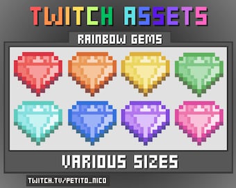 Rainbow Gemstone Stream Assets | Alerts | Sub/Bit Badges | Emotes | Youtube/Twitch | Pixel