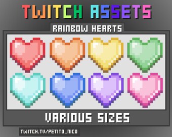 Rainbow Heart Stream Assets | Alerts | Sub/Bit Badges | Emotes | Youtube/Twitch | Pixel
