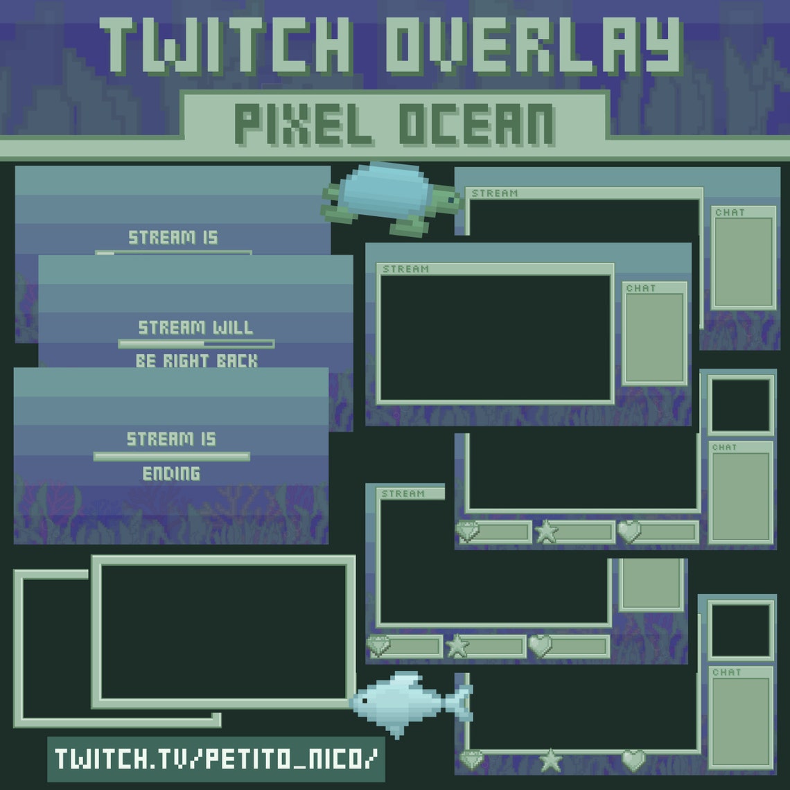Pixel Ocean Twitch PACKAGE | Animated Overlay | Customisable | Emotes ...