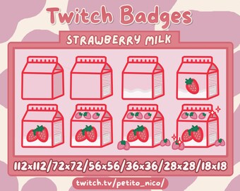 Strawberry Milk Sub/Bit Badges | Twitch Badges