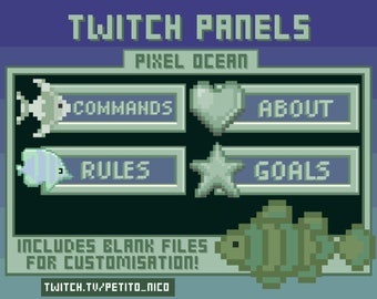 Pixel Ocean Panels for Twitch | Fish x2, Star, Heart