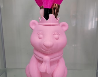 Porta pennelli da trucco a forma di orso polare rosa stampato in 3D - Vanity Decor