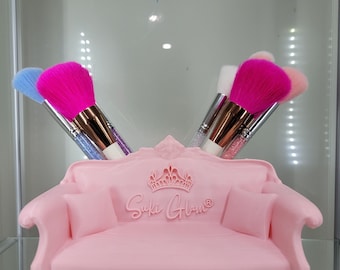 Luxurious Pink Sofa Vanity & Home Decor Makeup Organizer and Brush Holder
